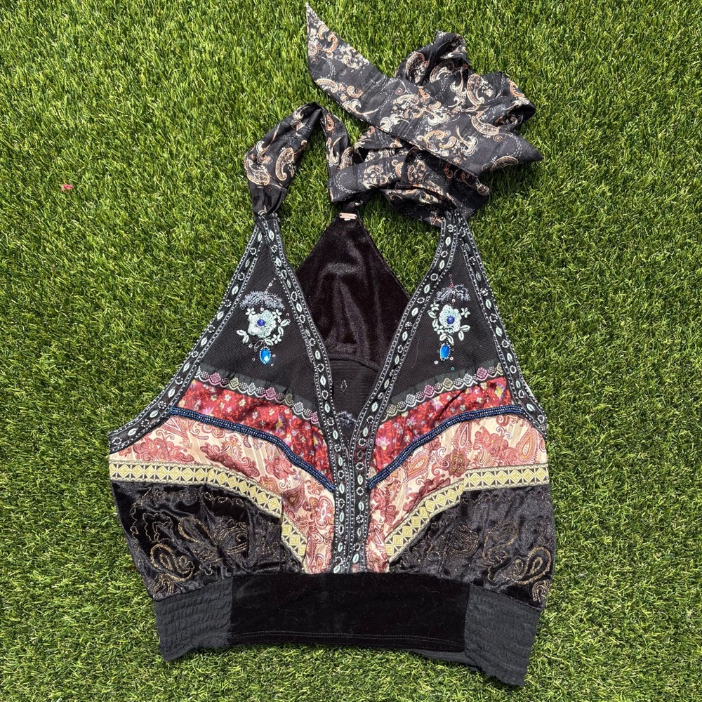 Free People Scorpio Beaded Embroidered Halter Top | Size Medium